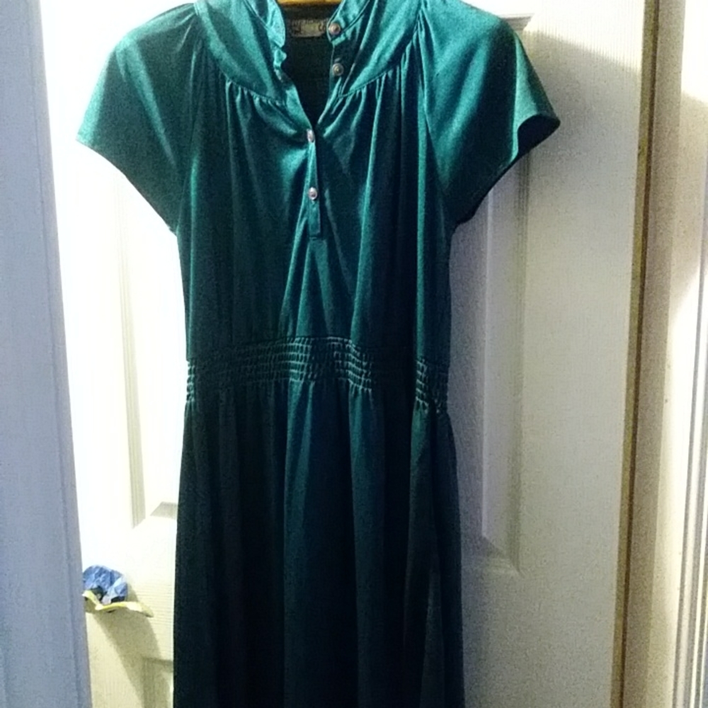 Vintage trolley car green dress with buttons